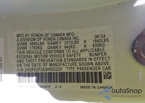 2025 Honda Civic Sport from USA, damaged, VIN 2HGFE2F5XSH502220
